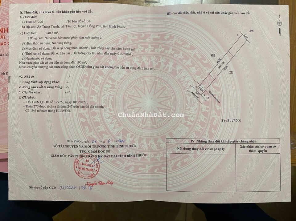 Chính chủ cần ra gấp lô đất, sát KCN Becamex Đồng Phú, sổ sẵn, chỉ 450tr /nền