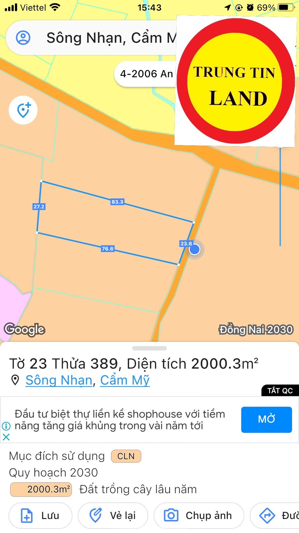 Kẹt Tiền Bán 2 Sào Đất  Sông Nhạn , Cẩm Mỹ.
