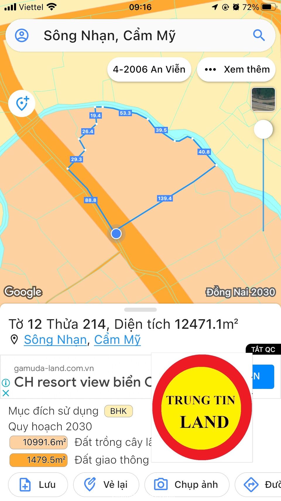 Cần Tiền Bán 4 Sào Đất  Sông Nhạn , Cẩm Mỹ.
