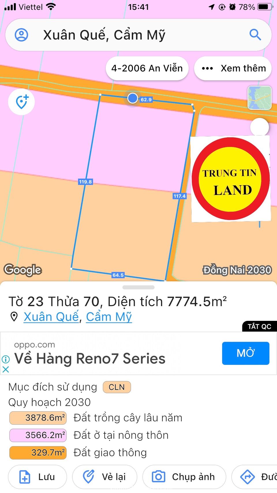 Bán 3 Sào Đất  Gần Sân Bay Long Thành Giá 1,65 Tỷ/ Sào.