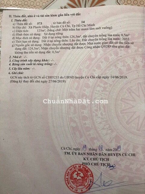 Bán gấp lô đất đẹp 125m2 ở xã Phước Hiệp, Củ Chi, giá rẻ, SHR 