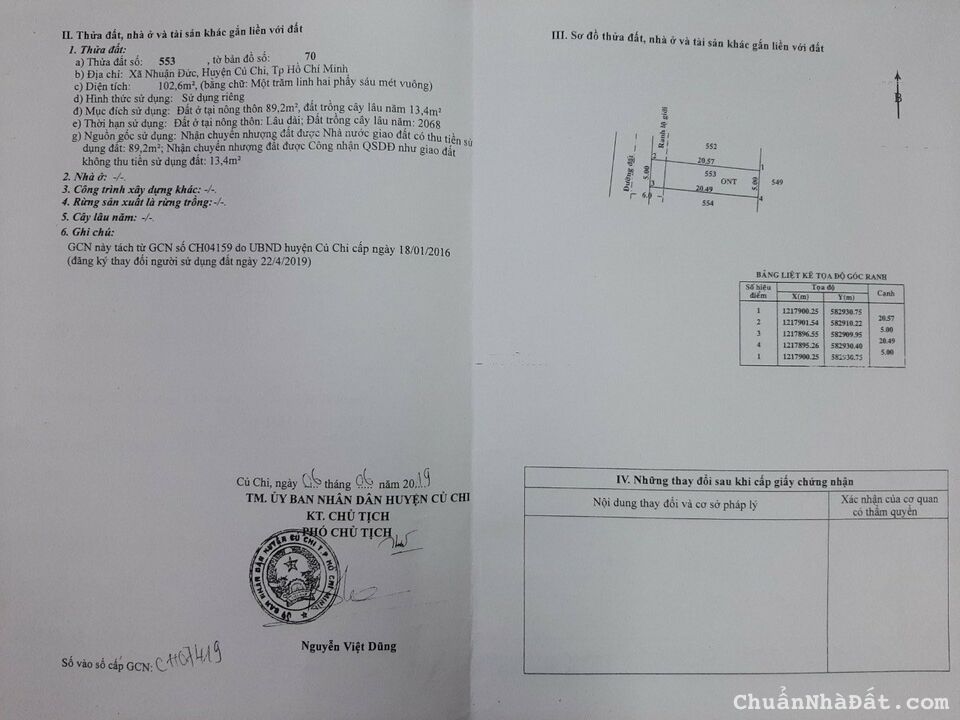 Tôi bán đất ở thổ cư 102m² tại đường Nhuận Đức, Xã Nhuận Đức,Củ Chi, giá 1.6 Tỷ