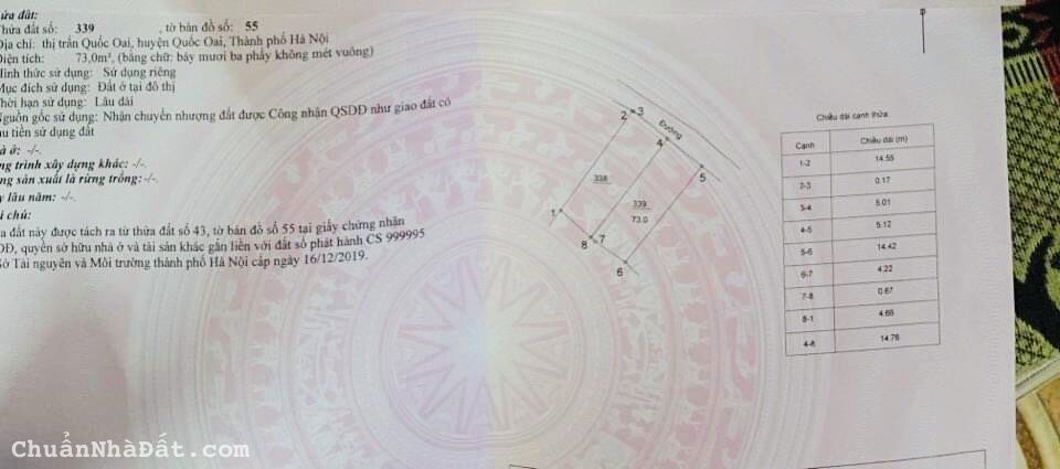 CC CẦN BÁN HƠN 73M ĐẤT Ở ĐÔ THỊ, KHU TRUNG TÂM THỊ TRẤN QUỐC OAI CC CẦN BÁN HƠN 73M ĐẤT Ở ĐÔ THỊ, KHU TRUNG TÂM THỊ TRẤN QUỐC OAI