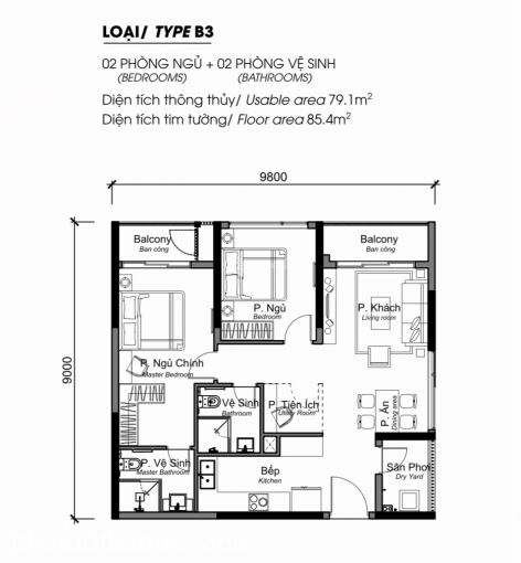Căn hộ 2 phòng ngủ Alnata - căn góc A2.6.02 Giá gốc 3,9 tỷ