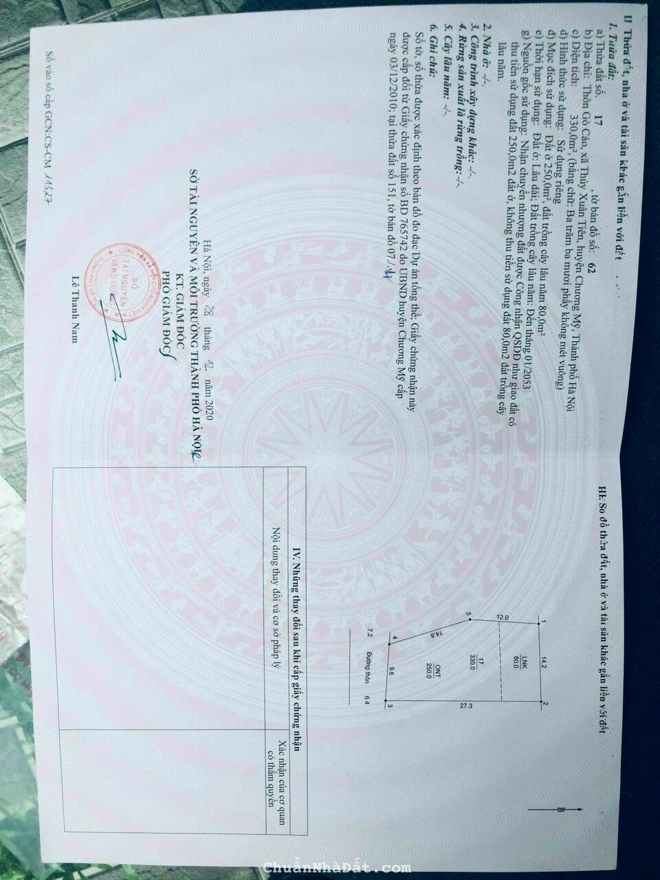 Bán đất mặt đường liên xã thủy Xuân tiên 330m có 250 đất ở vị trí xã thủy Xuân tiên- chương Mỹ- Hà 