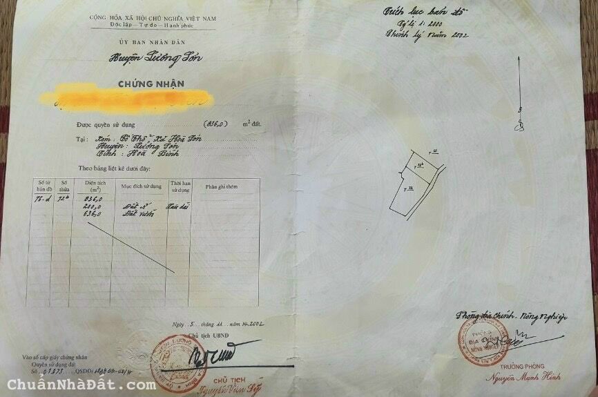 Bán đất khu vực Xã hoà Sơn- huyện lương sơn - Hoà Bình 836m. Bán đất khu vực Xã hoà Sơn- huyện lương sơn - Hoà Bình 836m.