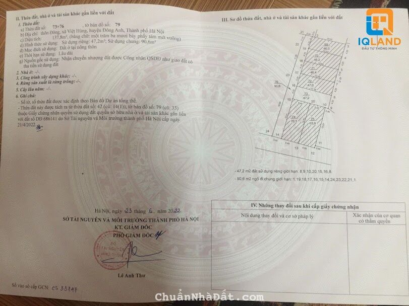  Cần bán lô đất 47.2m2  tại thôn Đông, Việt Hùng , Đông Anh ,  HN