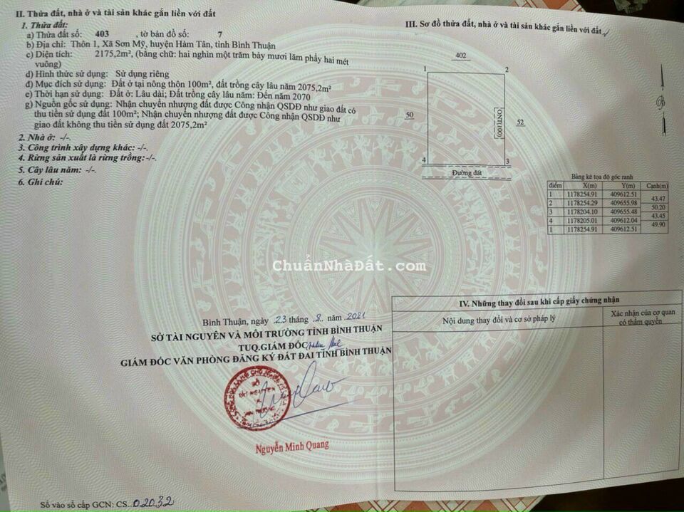 bán lô đất đẹp  43 x 50m có sẵn 100 thổ cư trung tâm sơn mỹ 